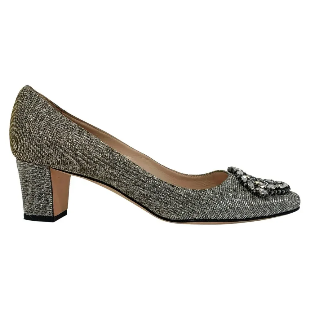 Manolo Blahnik Okkato 50 Crystal Buckle Glitter Pumps EU 35